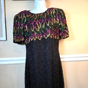 Vintage Stenay Beaded Sequined Multi Colored Dress size  M JENNYFER